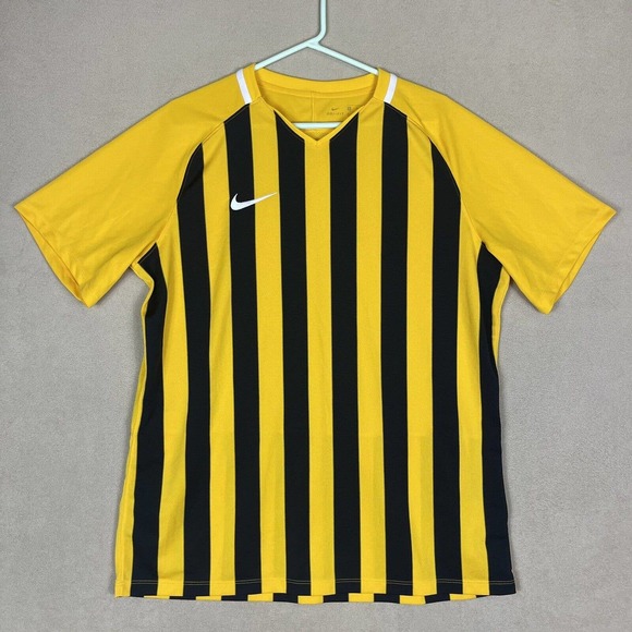 Nike Jersey Adult Extra Large Yellow Black Stripe Division 4 Dri Fit Soccer Mens - Picture 1 of 10